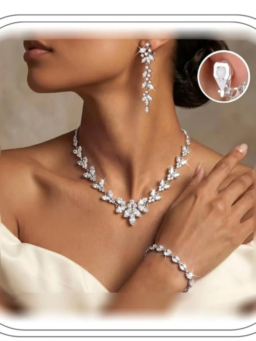 Crystal Bridal Necklace and Earring Set in Silver CLIP OR PIERCED EARRINGS
